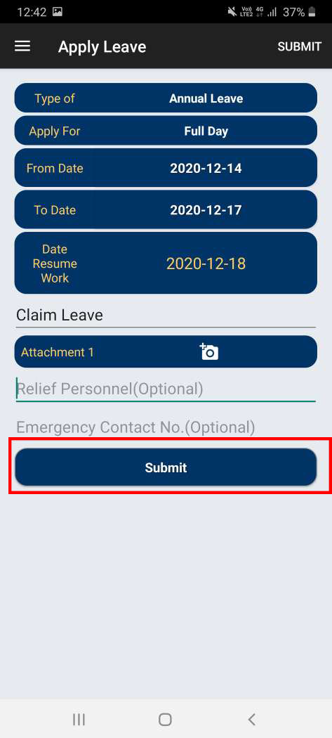 apply leave bizcloud android app 11