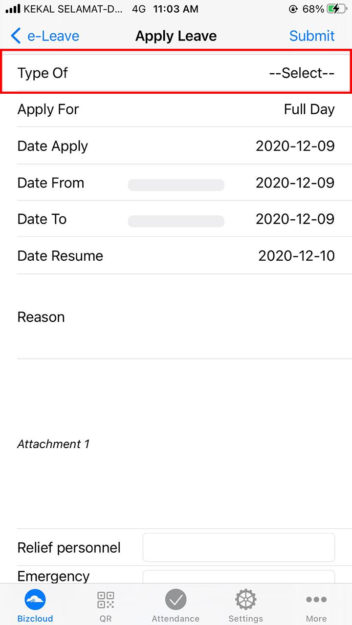 apply leave bizcloud ios app 03