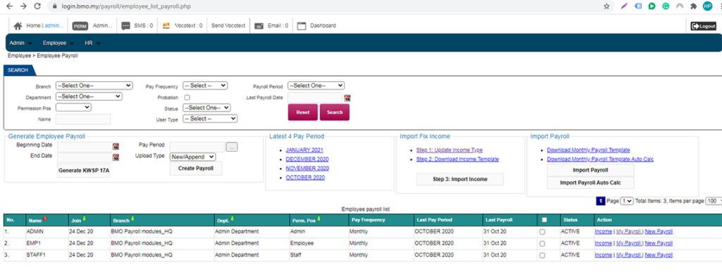 employee list payroll bizcloud hr suite payroll module